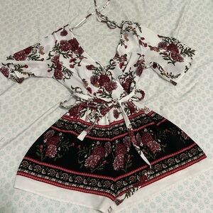 12th Tribe Floral Print Dress - White, Red, Black